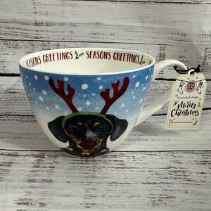 Portobello by Design DACHSHUND Reindeer Large Christmas Coffee Tea Mug Cup 16oz